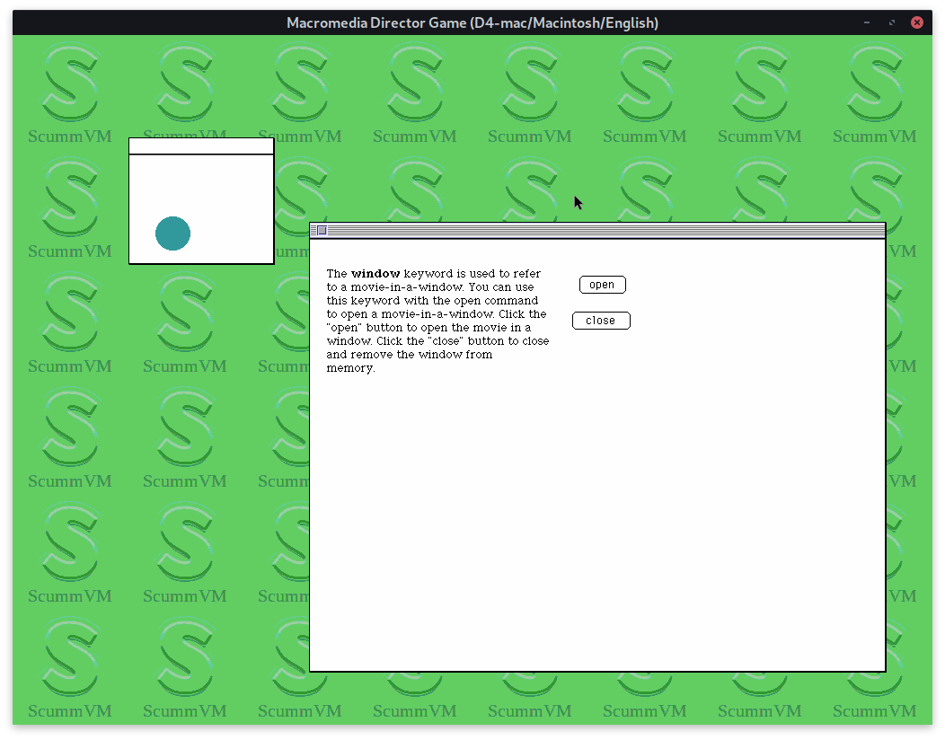 Desktop with Mac OS style windows and a ScummVM desktop background